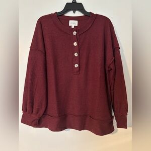 ANDREE BY UNIT Maroon Button-Up Sweatshirt